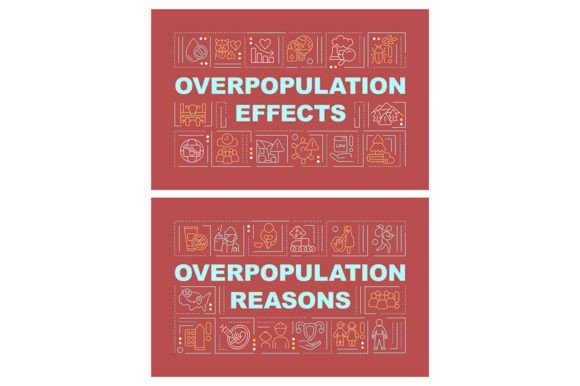Overpopulation Word Concepts Red Banners: Graphics for Bold Handmade Designs