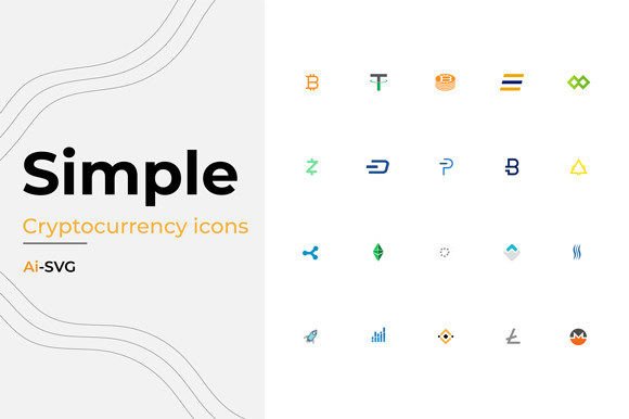 Simple Cryptocurrency Icons Pack-2: Graphics and Icons for Digital Publishing